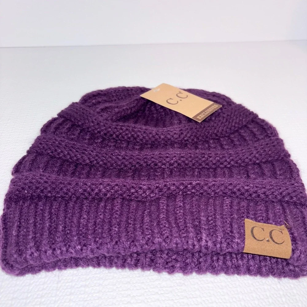 C.C Exclusives Knit Beanie Hat Purple Winter Warm‎ Cable Knit Cap
